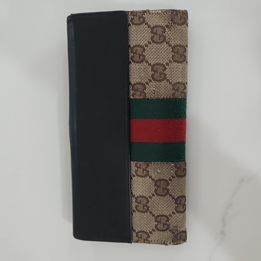 Gucci Monogram Piston Lock Wallet W/classic Red Green Stripe - Picture 2 of 10